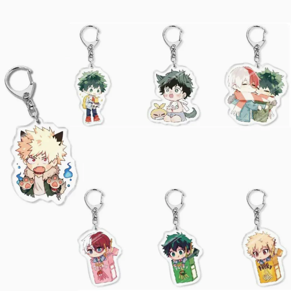 My Hero School Anime Acrylic Keychain Cartoon Characters Midoriya Izuku Bakugo Katsuki Todoroki Shoto Charm Key Ring Accessories