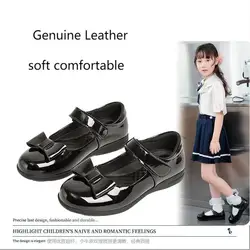 New Girls Genuine Leather Shoes for Children School Black Princess Shoes Dress Flower Wedding White Kids Flat Etiquette Shoes