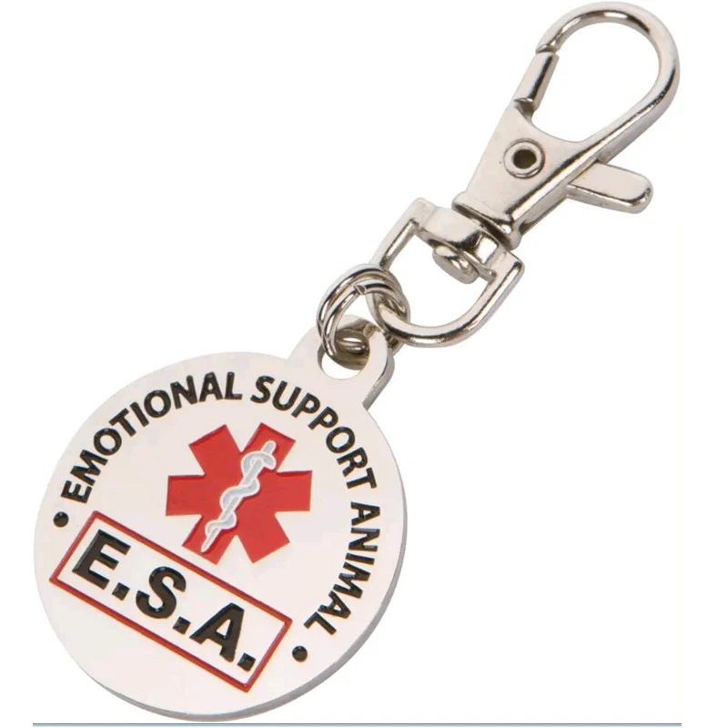 ESA Support Keychain Service Dog Tag Emotional Support Animal with Red Medical Alert Symbol 1inch Switch to Collars and Vest Cat