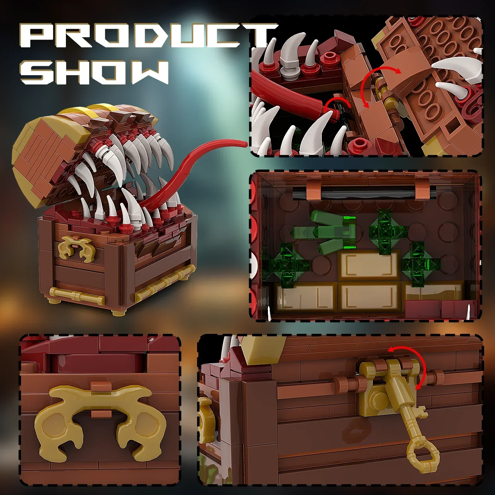 MOC 330Pcs 모방 보물 상자 괴물 빌딩 블록 키트 해적 보물 상자 게임 시리즈 전리품 조립 건설 벽돌 세트