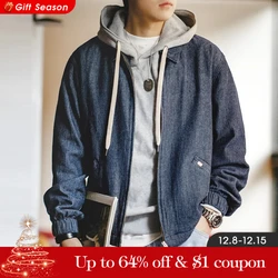 Maden New Vintage Denim Jacket Loose Fit Lapel Zipper Jacket for Men’s Spring and Autumn Fashion Short Blue Versatile Coats