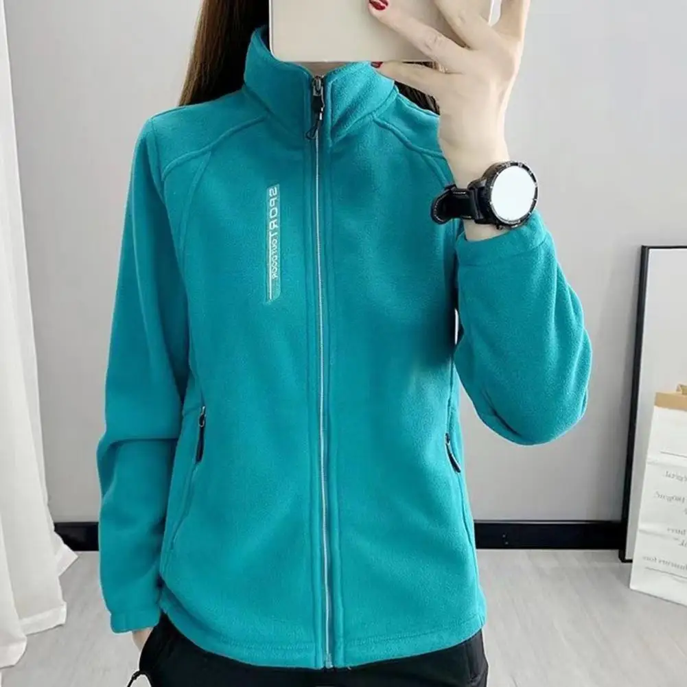 Warm Women Zippered Coat Women's Polar Fleece Sport Style Coat with Stand Collar Zip-up Closure Thermal Cardigan for Exercise