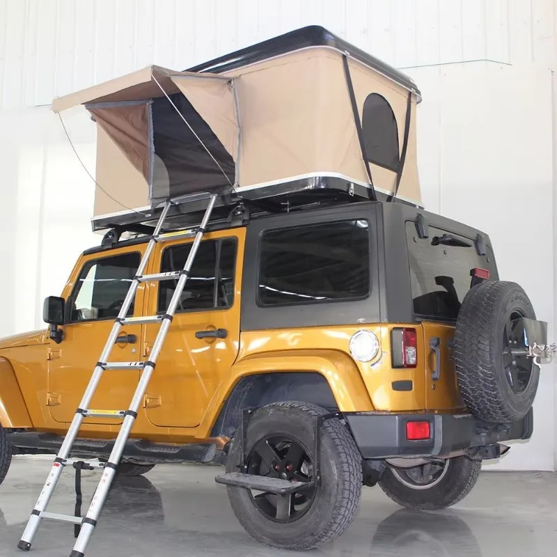 Large Space Hard Shell Rooftop Tent for 1-2 People with Aluminum Extension Ladder for Car Camping