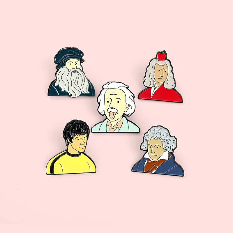 المينا دبوس بروس لي أينشتاين بيتهوفن المرأة بروش ل معطف دبابيس المعادن بروش شارات على ظهره شارة الملابس والمجوهرات هدايا #2