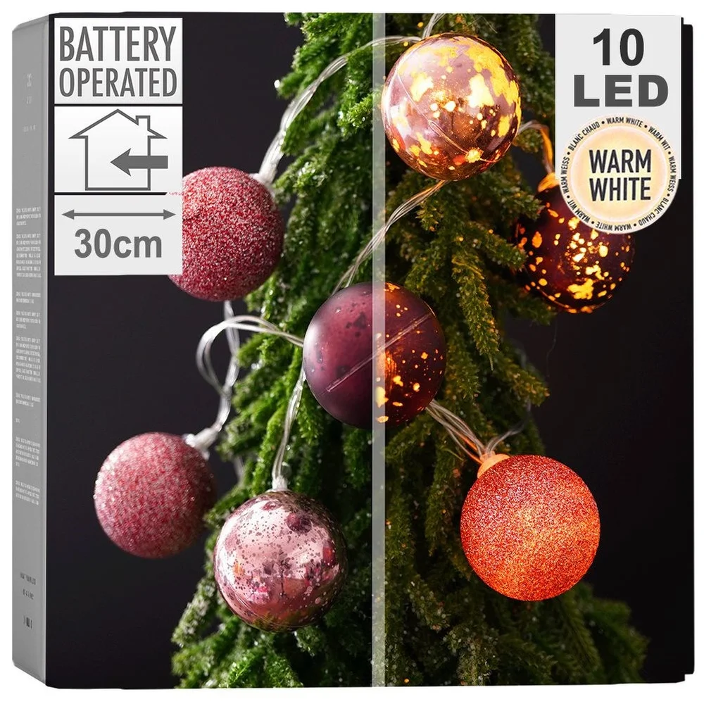 Lichtgevende balvormige lampjes, 10 stuks, paars, 4 cm.