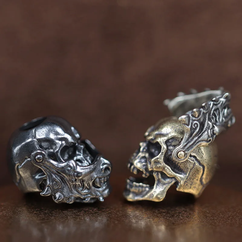 Openable Japenese Samurai Mask Skull Head Brass Knife Bead Outdoor EDC DIY Paracord Woven Lanyard Pendant Accessories Punk Charm