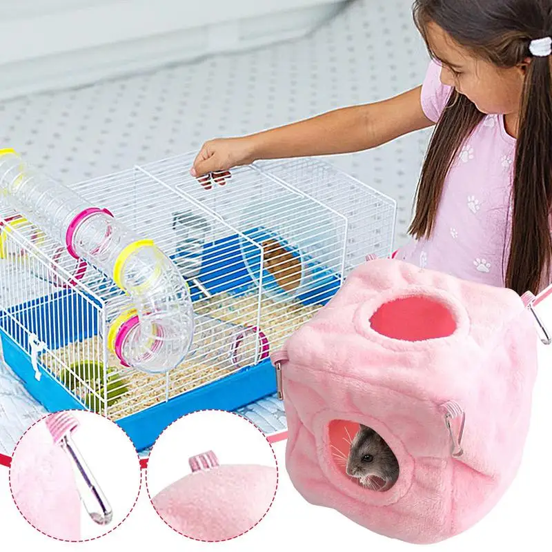 Chinchilla Bed Cube Hamster House With Dangling Rings Soft Hamster Cage Funny Pet Supplies For Chinchillas Gerbils Mice Hedgehog