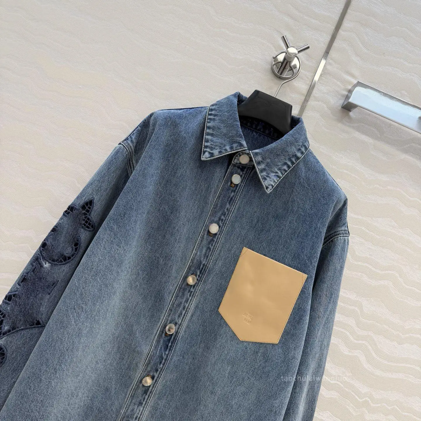 

Loose Long Sleeve Denim Embroidered Shirt Versatile Collar Spring 2026 New Style Women's Fashion Casual Classic PU Material