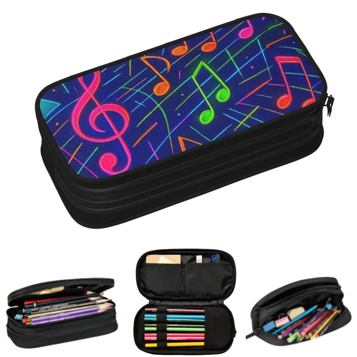 

Colorful Neon Musical Notes Pattern Pencil Cases for Students School Pen Box Pencil Bag Large Capacity Pencil Pouch