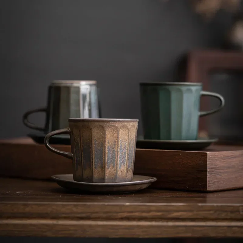 

Japanese-style ceramic coffee cup with saucer set, single product mug, household handmade imitation firewood boiling water