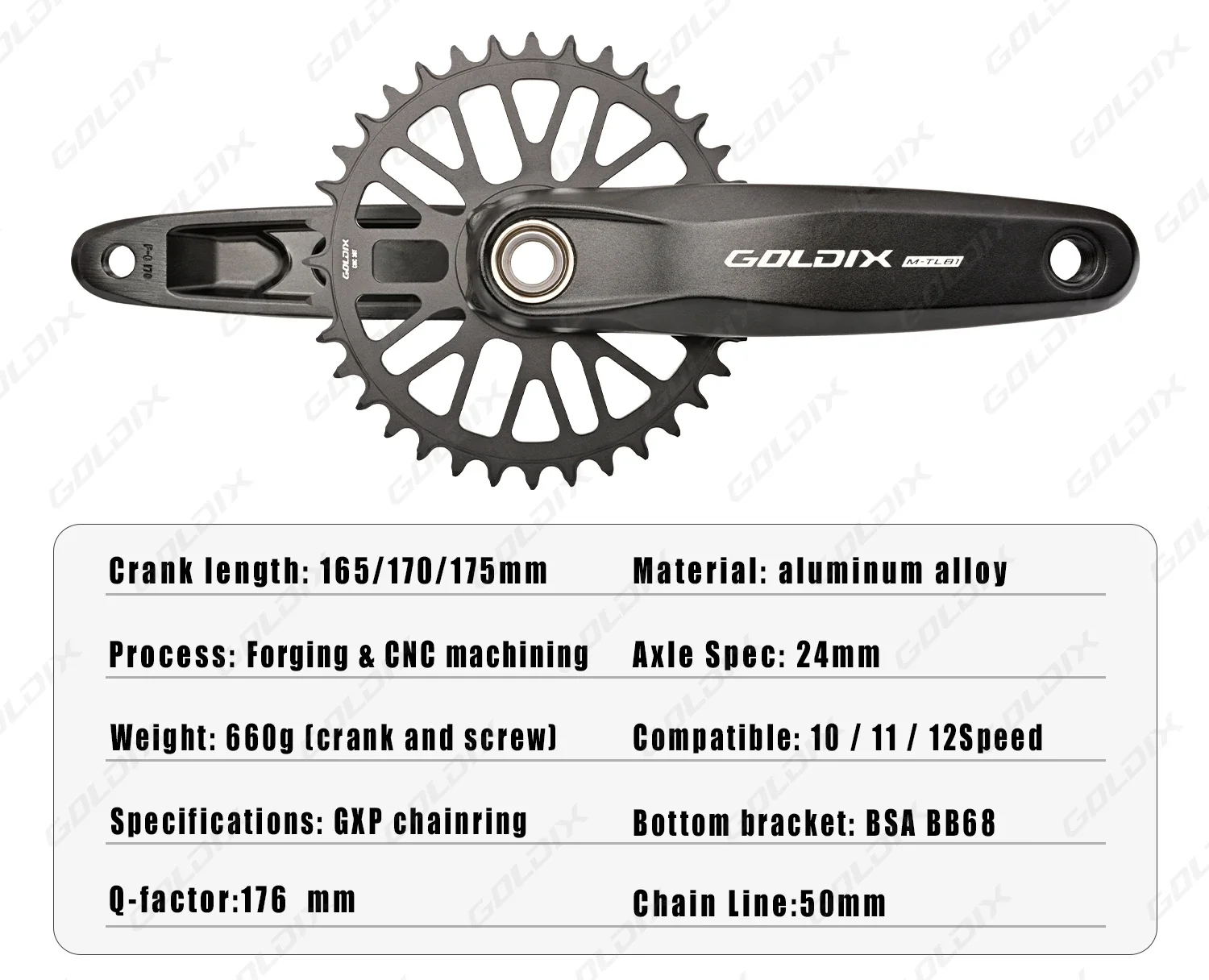 GOLDIX 3-Bolzen-Direct-Mount-MTB-Kurbelgarnitur 165/170/175mm Legierungs-Schmiedekurbelarm Schmal-Breit-Kettenblatt Mountainbike-Fahrradteile – Detail 2