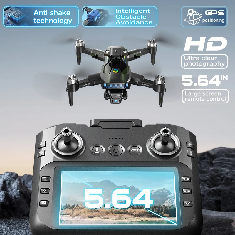 

2026 New XT555 GPS Drone Cam Professional 4K HD Dual Camera Brushles Motor 5G WIFI FPV Foldable Screen Display RC Quadcopter toy