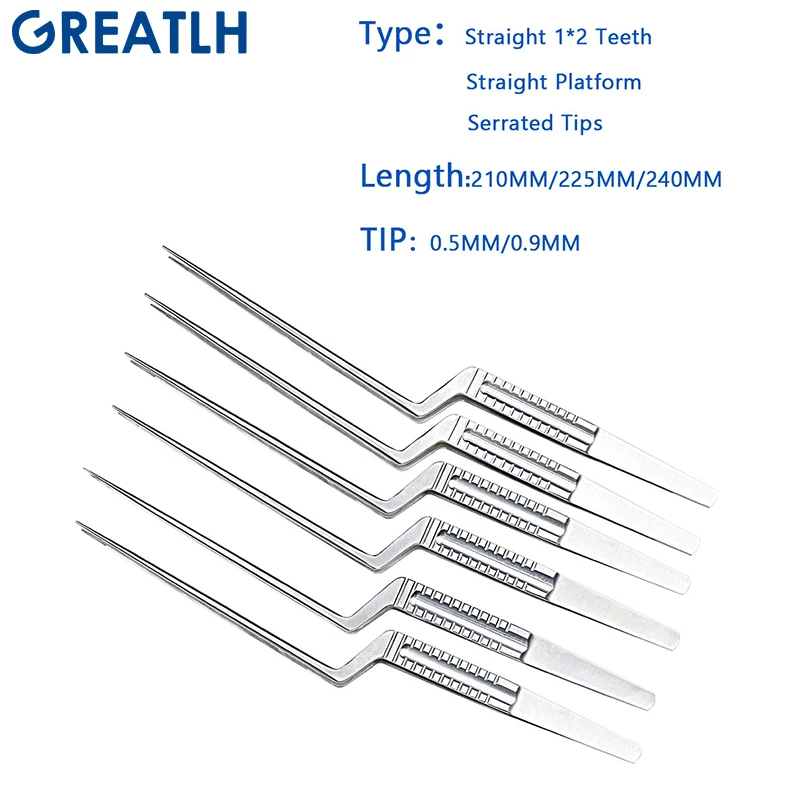 21cm/22.5cm/24cm Micro Forceps Stainless Steel Teethed Serrated Forceps Tweezers Micro Neurosurgery Tools