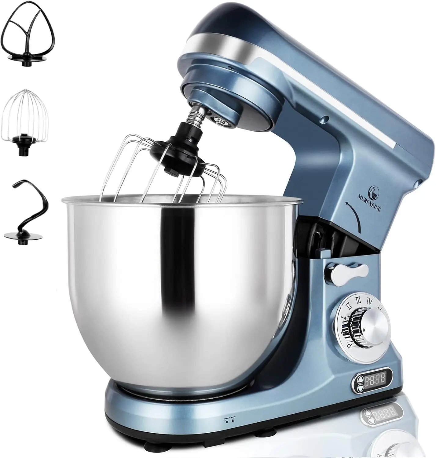 Stand Mixer, 6-Qt with Timer, MK37 500W 6-Speed Tilt-Head Food Electric Mixer Kitchen Machine,Plastic (Silver Blue)