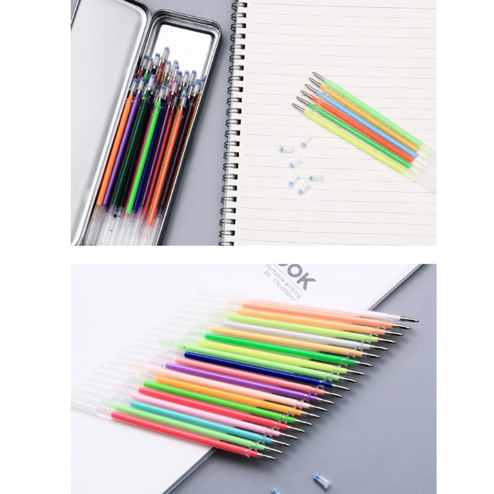 60 Colors Gel Ink Pen Refills 0.7mm Neon Glitter Metallic Pastel for Coloring Books Crafting Doodling Scrapbooking Drawing