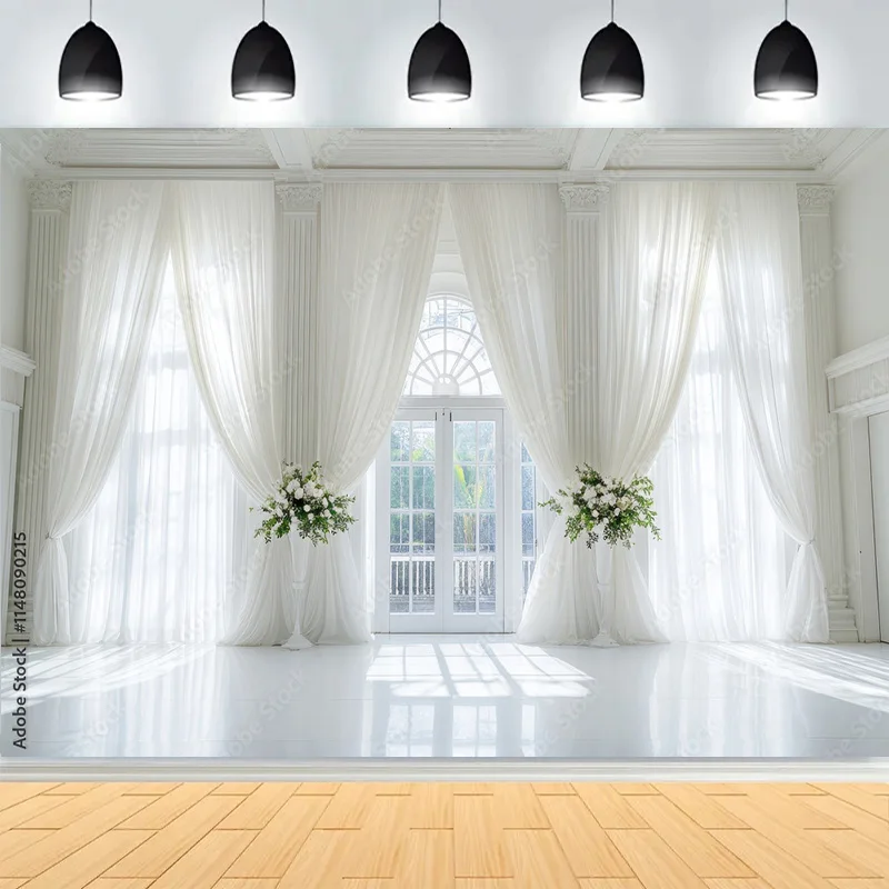 Backlit White Window Photography Background Curtain Wedding Birthday Party Pregnant Interior Decor Elegant Drapes Backdrop HU-03