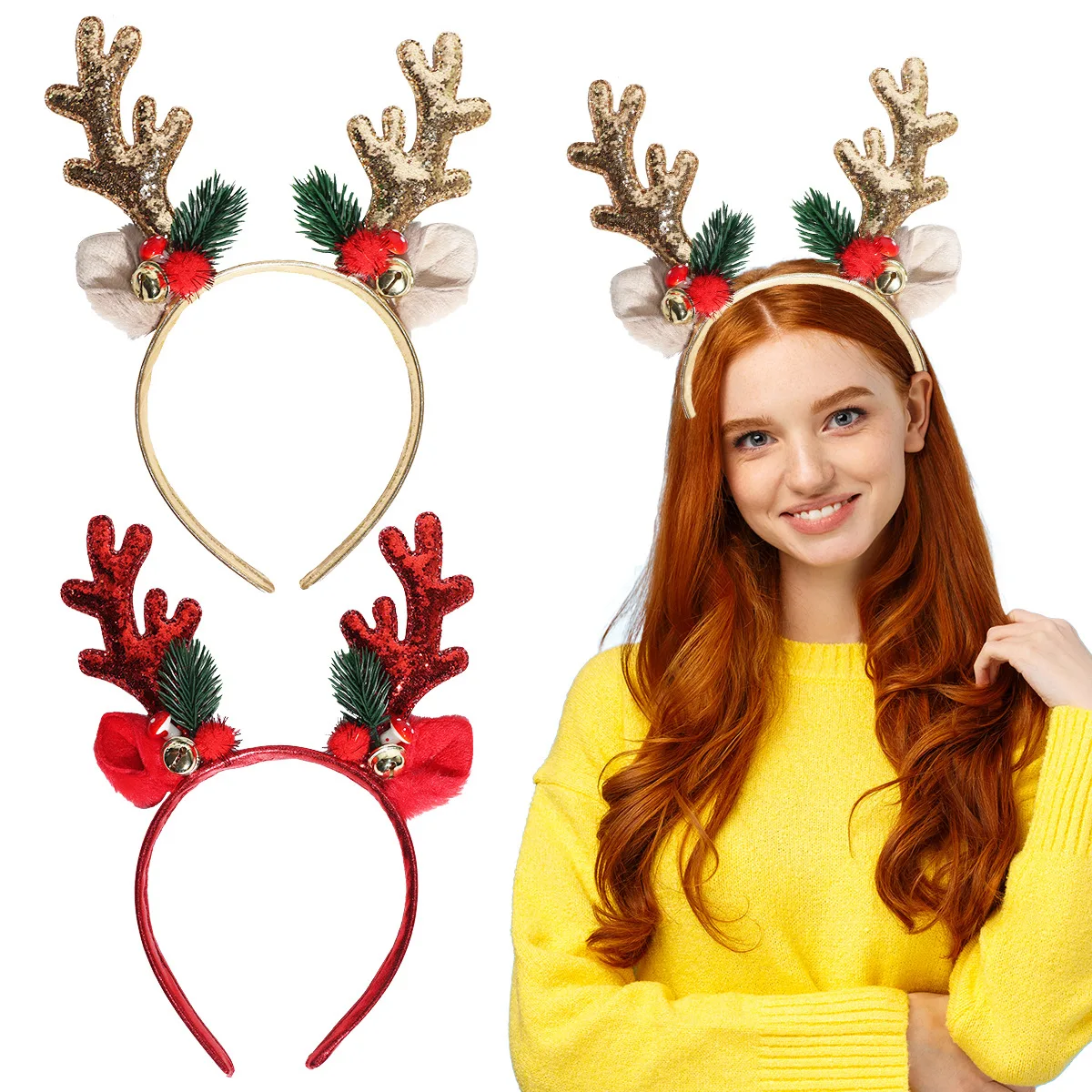 1/2 قطعة عيد الميلاد بريق الغزلان قرون عقال حفلة فستان الحفلات أغطية الرأس لطيف الكرتون جرس الرنة عقال هدية لصديق