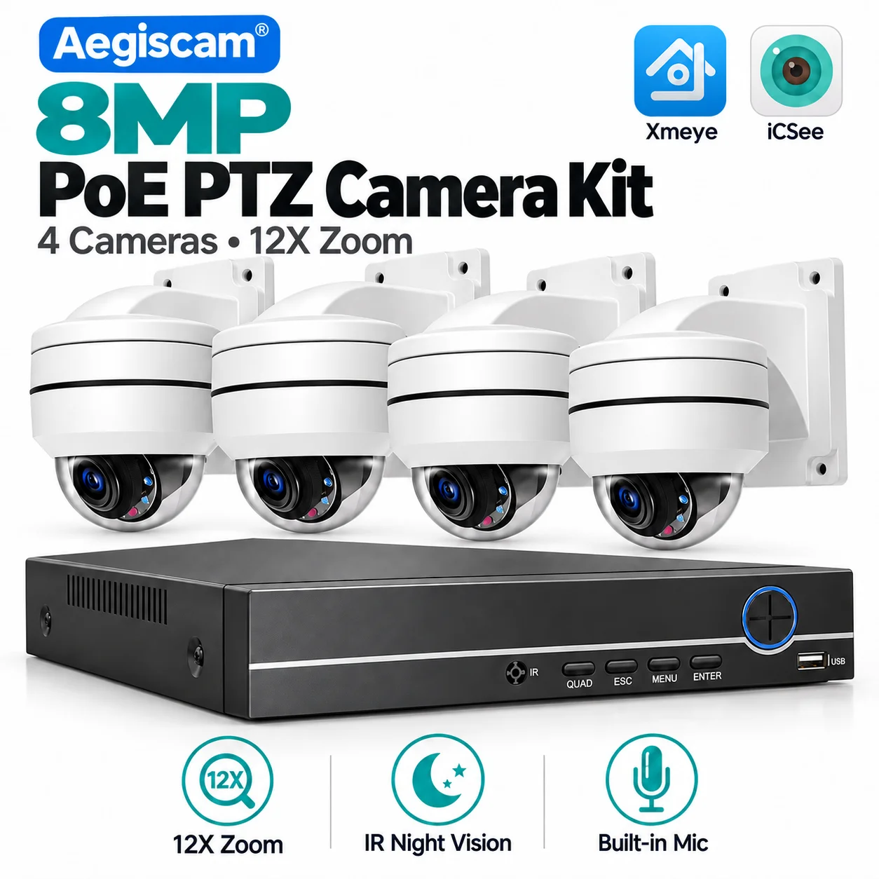 4K 8MP 12X Zoom PoE PTZ-Kamera Nachtsicht Bewegungserkennung ONVIF NVR-kompatible Überwachungskamera Sicherheits-Metallkamera Outdoor Wasserdichte CCTV IP-Kamera