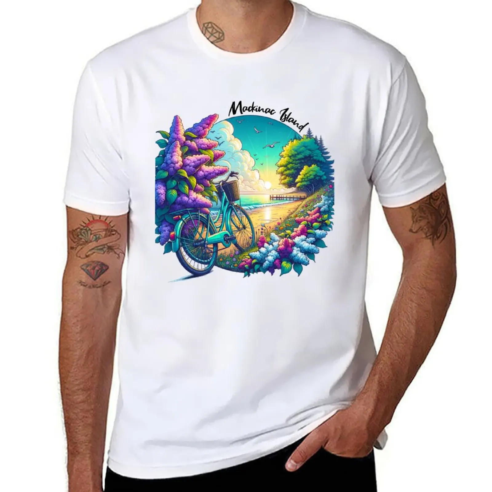 

100% shirts shirts men t shirt for mens Island T-Shirt graphic cotton vintage t t man Views Mackinac graphic