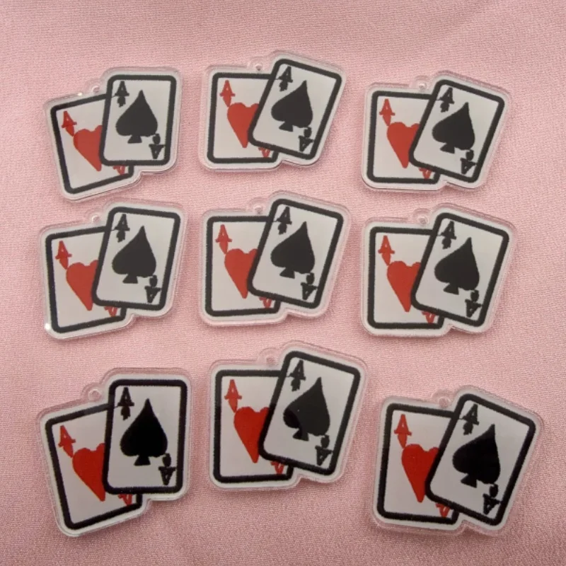 10pcs acrylic poker red heart spade A pendant, DIY jewelry making earrings, keychain accessories