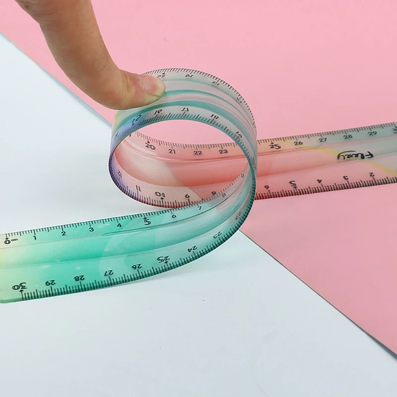 4Pcs Colorful Flexible Ruler, Plastic Ruler Set Shatterproof Straight Ruler Soft Bendable Ruler for School Home Office F19E