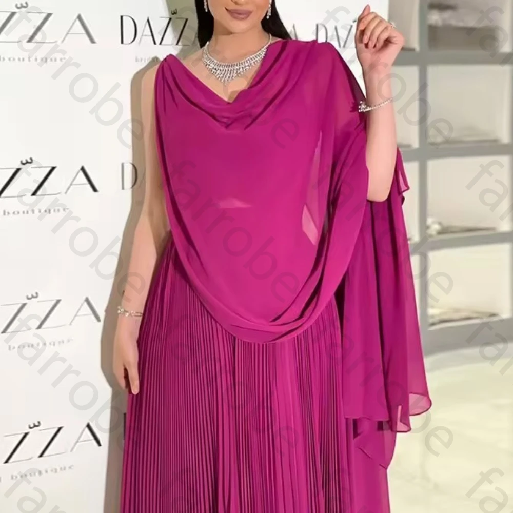Abiti da sera in chiffon viola di lusso con maniche a mantella A-Line Sweetheart pieghettato fino al pavimento Abito da ballo di alta qualità personalizzato