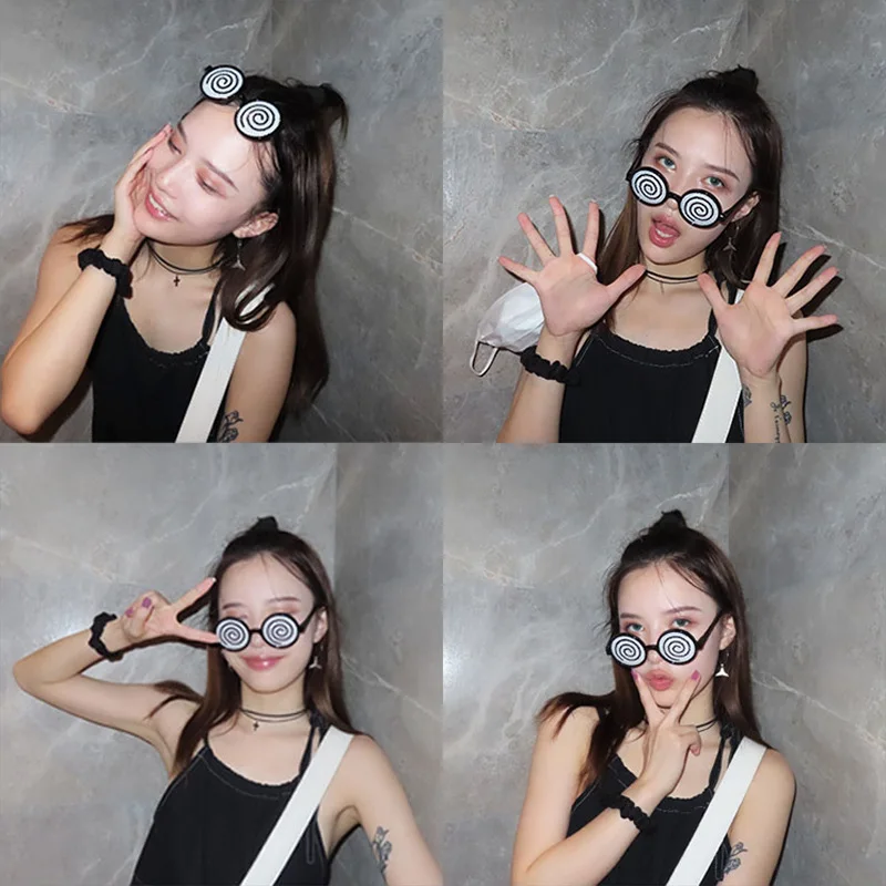 2021 New Cosplay Glasses Vertigo Pattern Funny Decorative Glasses Anime Dizzy Eyeglasses Halloween Costume Accessory