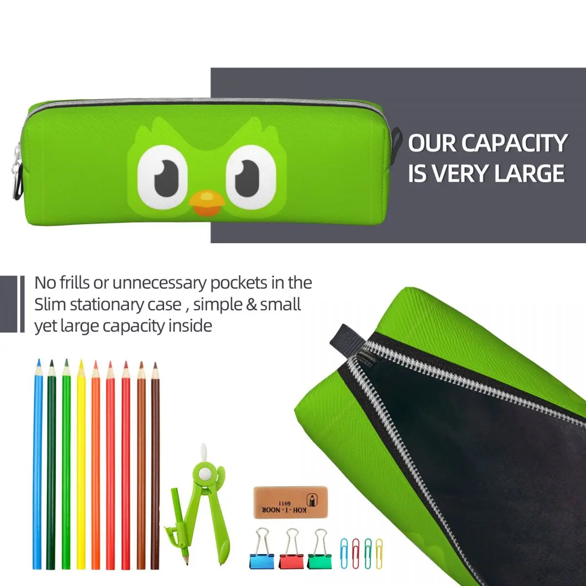 Imagem -06 - Duolingo Face Pencil Case para Meninas e Meninos Classic Cartoon Pen Box Bolsa para Estudantes Lápis Cosméticos Escolares Grande Capacidade