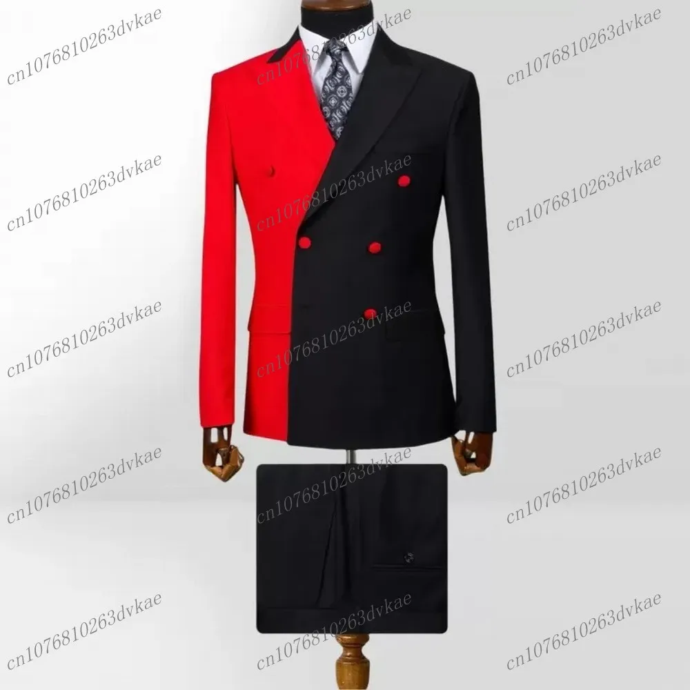 New Red And Black 2 Color Formal Men Suit Groom Groomsman Wedding Party Prom Business Male Tuxedos 2 Piece Set Blazer Pants