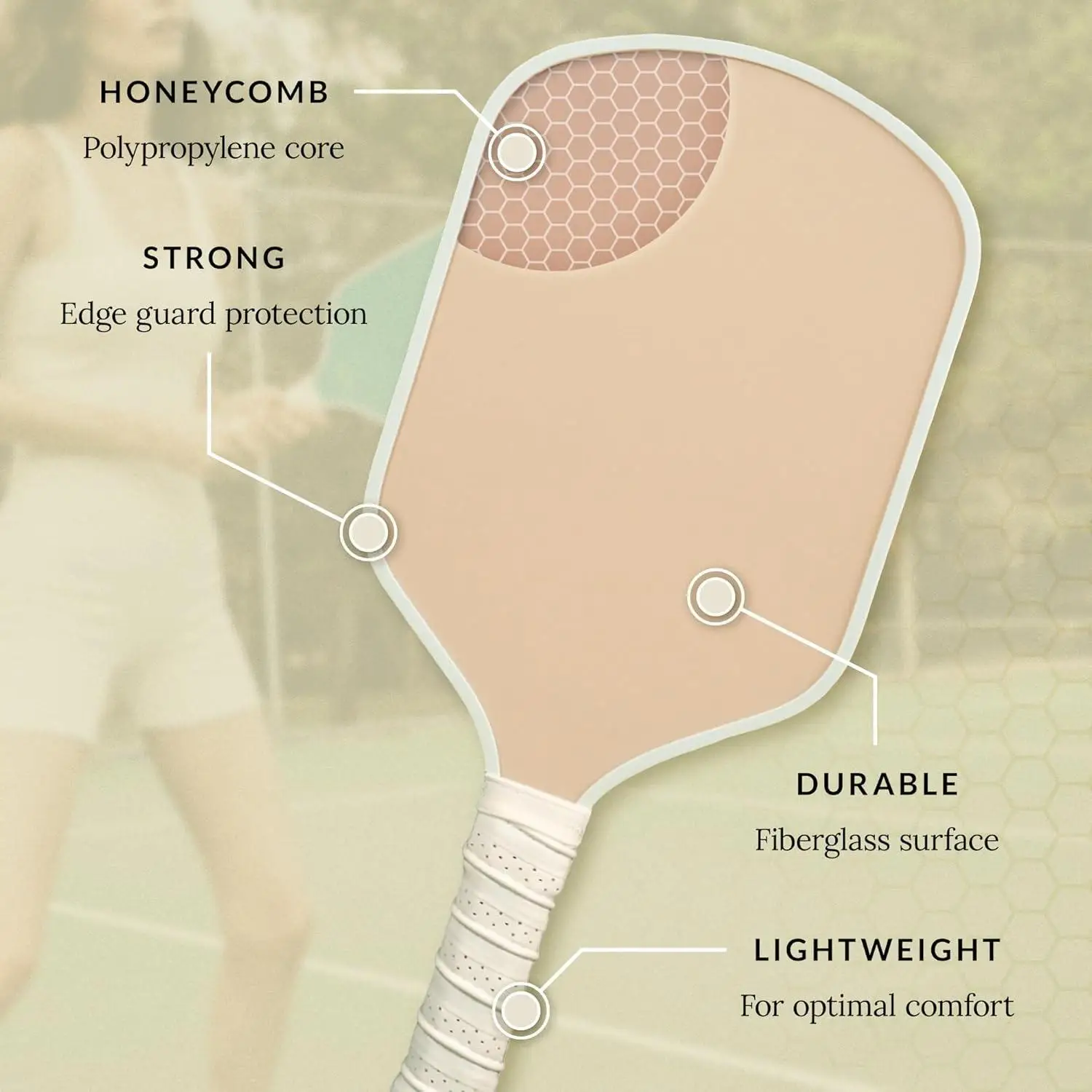 プレミアムピクルボールパドルとピクルボール4個のスターターセット - 軽量、ハニカムコア、快適なグリップハンドルが完璧です