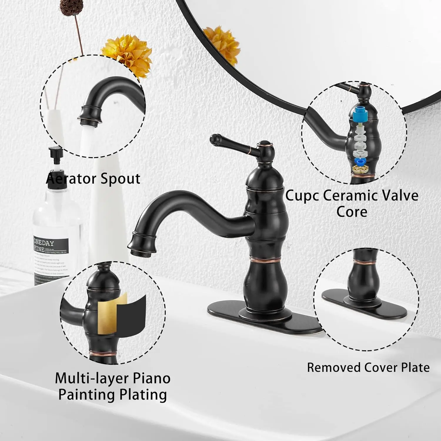 Bathroom Faucet Hot Cold Water Sink Mixer Tap Brass Basin Faucets Single Hole Deck Mounted Tap Single Handle Farmhouse