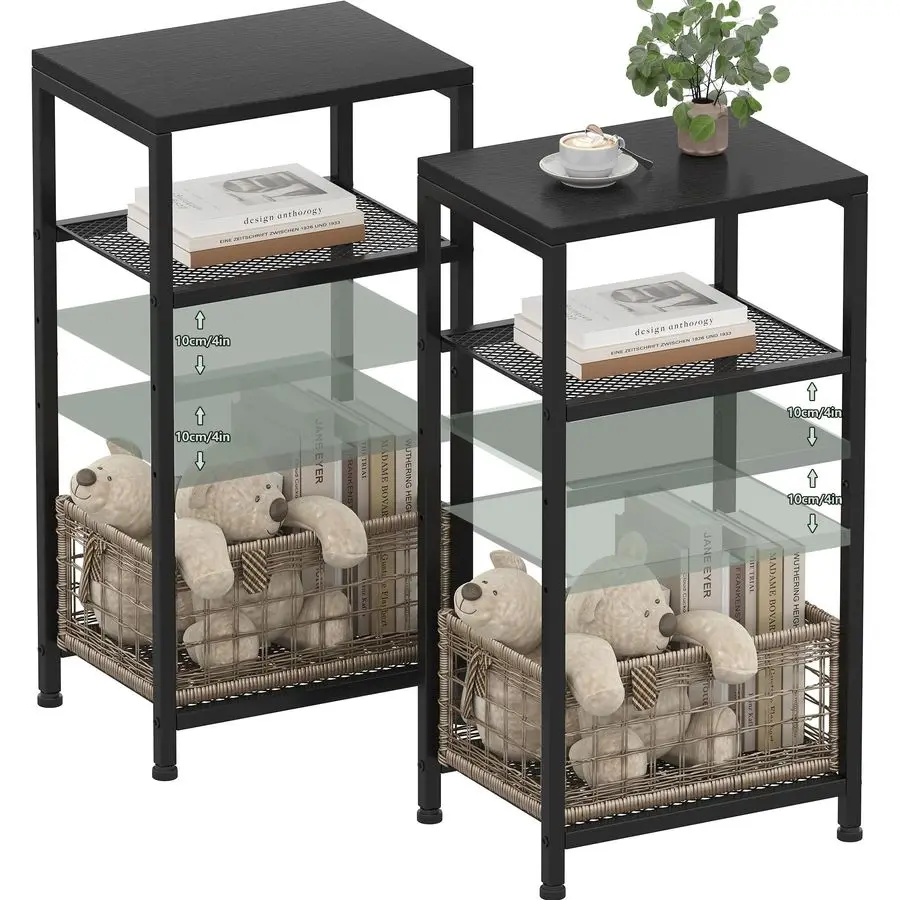 

Small Side Table Set of 2, Tall End Table with Adjustable Shelf, Telephone Table, Nightstand, Accent Table Stand, Small Entryway