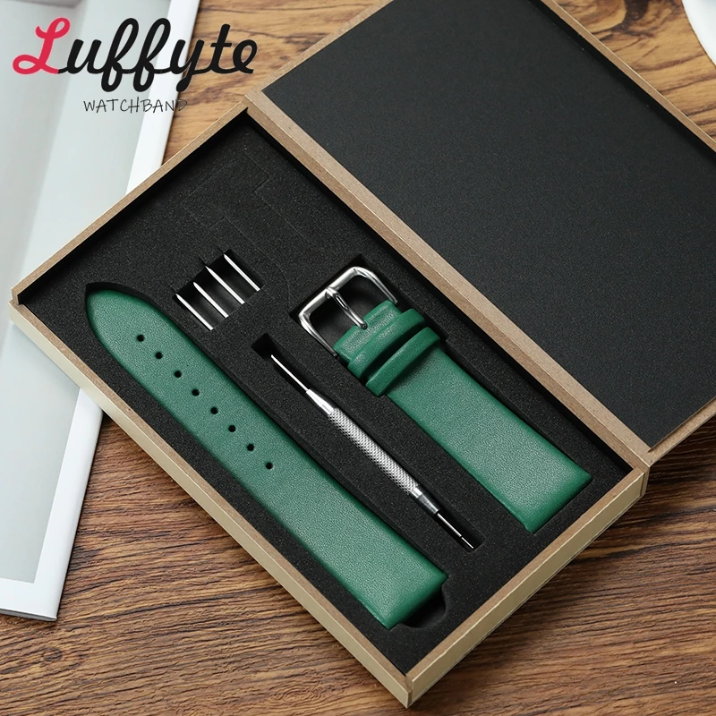 Ultra-thin Soft PU Leather Watch Strap 18mm 20mm 22mm Watchbands with Gift Packing Box Replacement Wristband