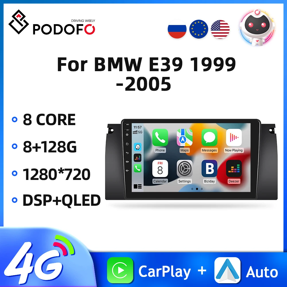 

Podofo Android Carplay Autoradio For BMW E39 1999-2005 2din Car Audio AI Voice GPS Navigation WIFI 4G 8Core Bluetooth Car Stereo