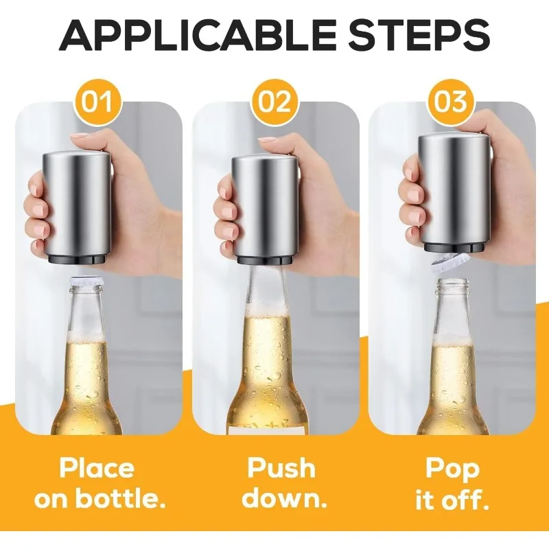 Beer Bottle Opener Automatic Stainless Steel Quick Pop The Top Can Openers By Magnet Catching for Home Bar and Parties