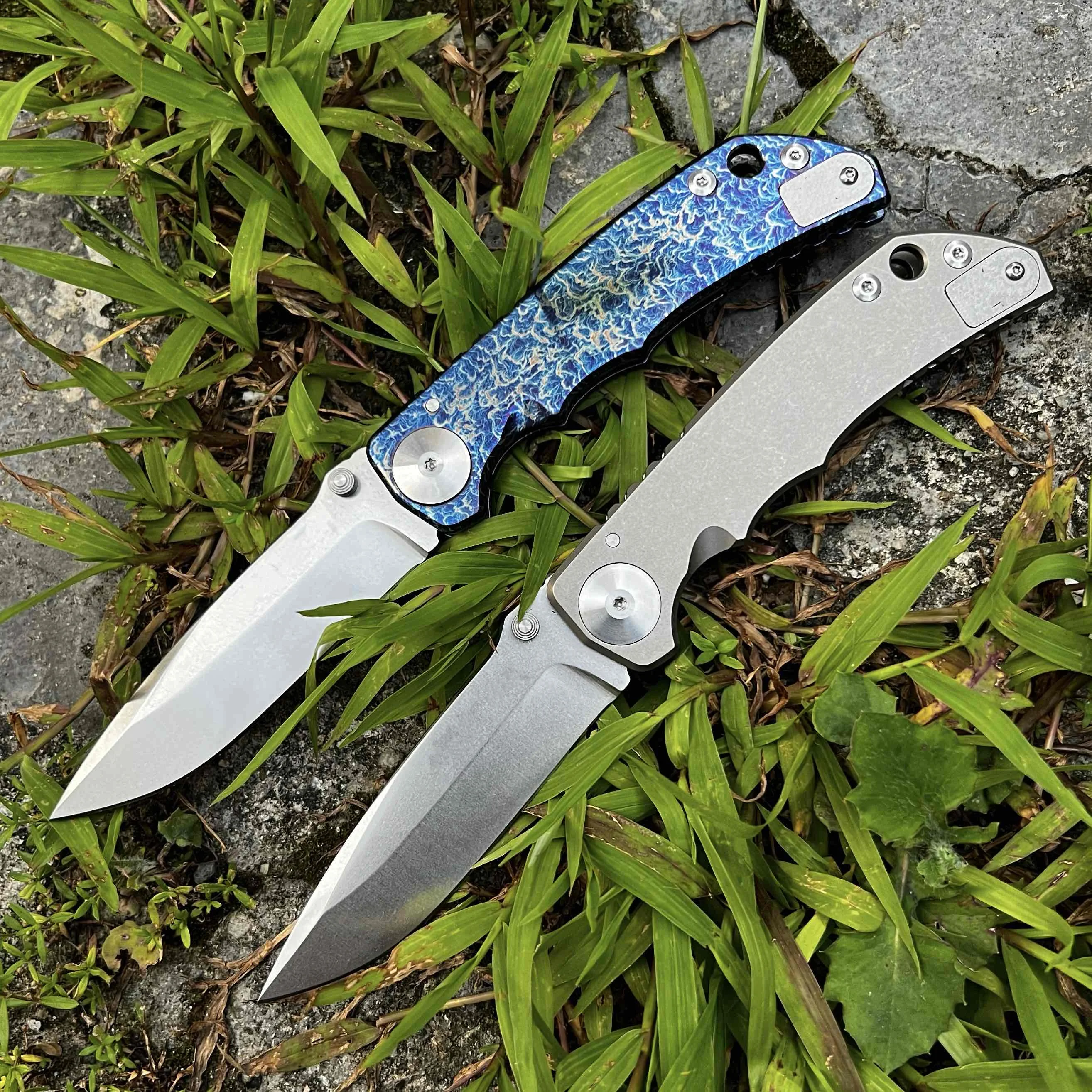 New 14C28N Steel Folding Small Knife TC4 Titanium Alloy Handle Anodized Blue Outdoor Camping Fishing Tool Knife view 5