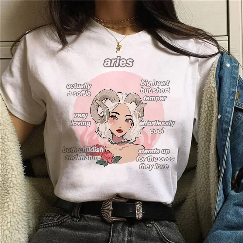 New Women T-shirt Aries Constellation Harajuku T-Shirt Short Sleeve Tops Women Fashion Casual T Shirt Cartoon Tees Clothing