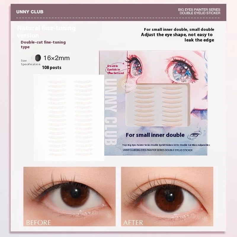 Fita de pálpebra dupla U N N Y para olhos Monolid e com capuz - adesivos de pálpebra de aparência natural invisível