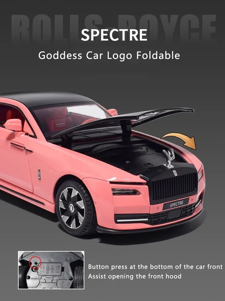 Modèle de voiture Rolls-Royce en alliage brillant, son et lumière de simulation, jouet à dos côtelé, métal, ornements de collection pour garçons, cadeau, nouveau, 1:24