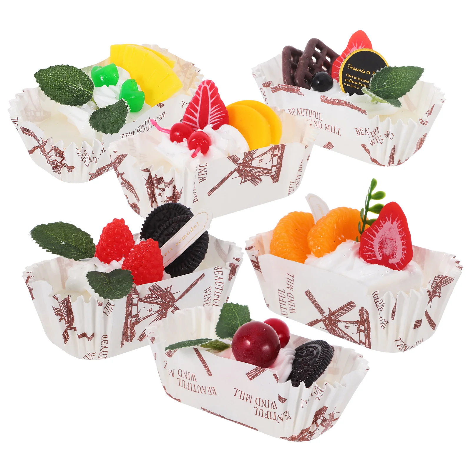 

6Pcs Paper Cupcake Decorations Realistic Fake Cute Fridge Magnets Kitchen Decor Fake Desserts Display Artificial Food