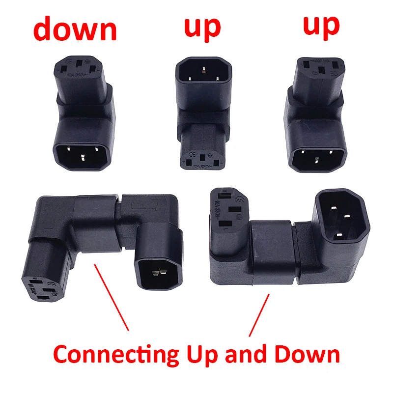 IEC 320 C14 to C13 Left Right Angle AC Adapter IEC 3Pole IEC 320 3pin Male to Female extend 90 Degree Down Up Angle AC converter
