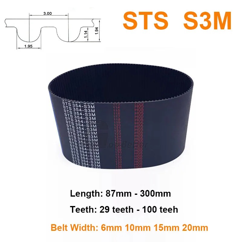 

1Pcs Width 6 10 15 20mm S3M Rubber Timing Belt Pitch Length 87mm - 300mm 29 Teeth - 100 Teeth Closed-loop Synchronous Belt