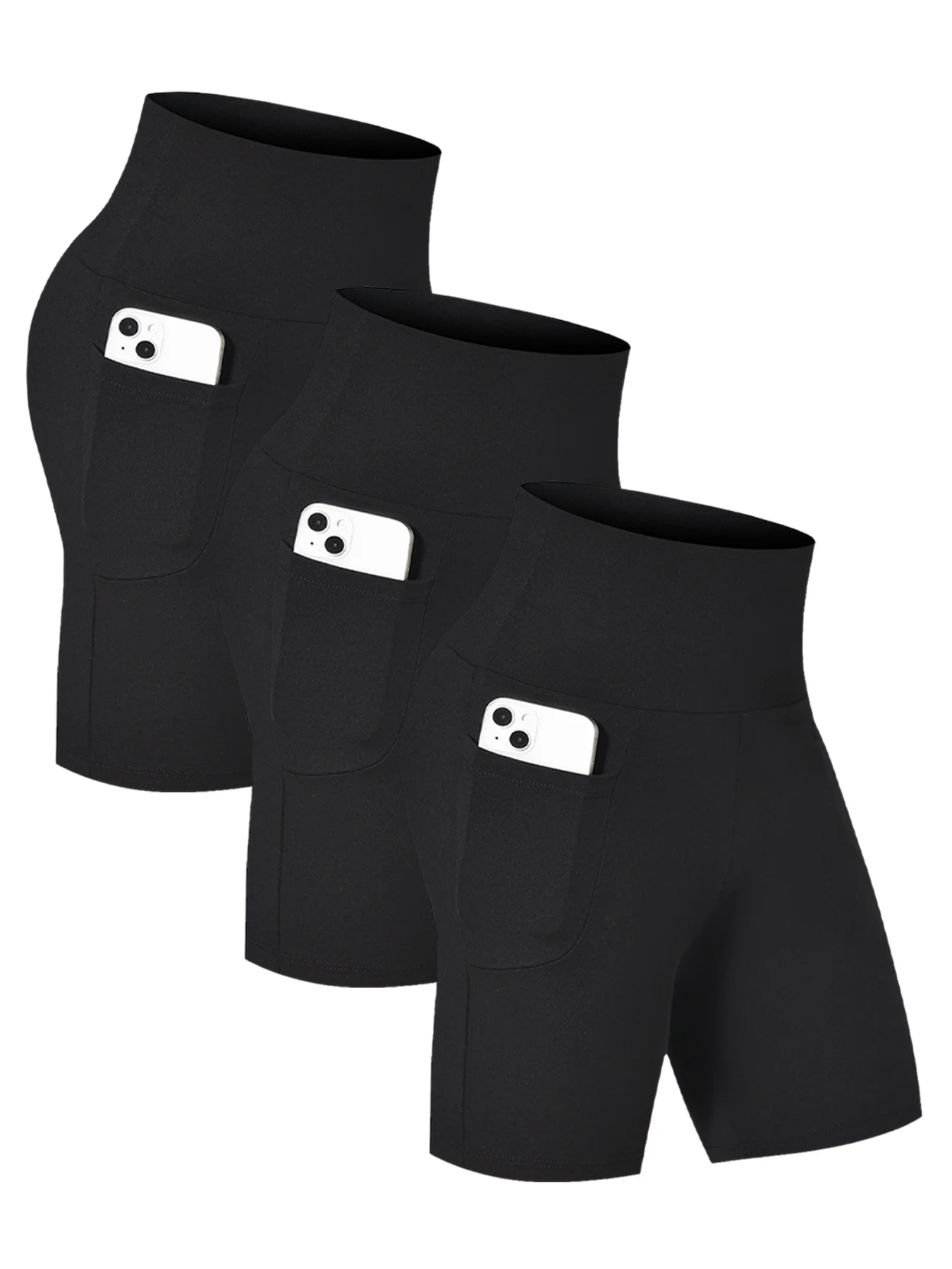 

3 Pack High Waisted Biker For Women With Pockets Tummy Control No See Through Workout Running Yoga Push Up Gym Fitness Shorts