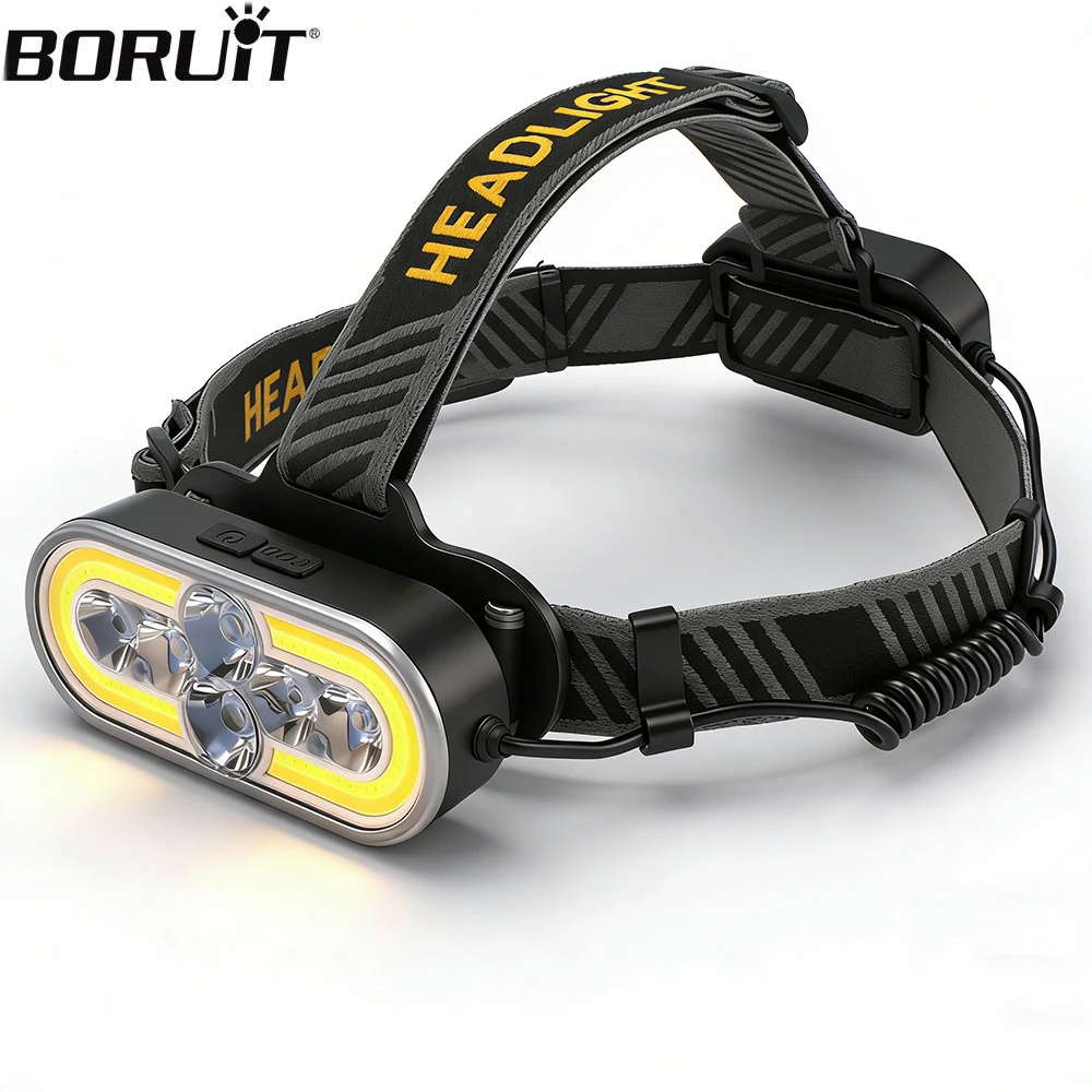 BORUiT Ultra Bright LED Headlamp 800LM 13 Modes Type-C Rechargeable Headlight With Digital Display Outdoor Camping Head Torch