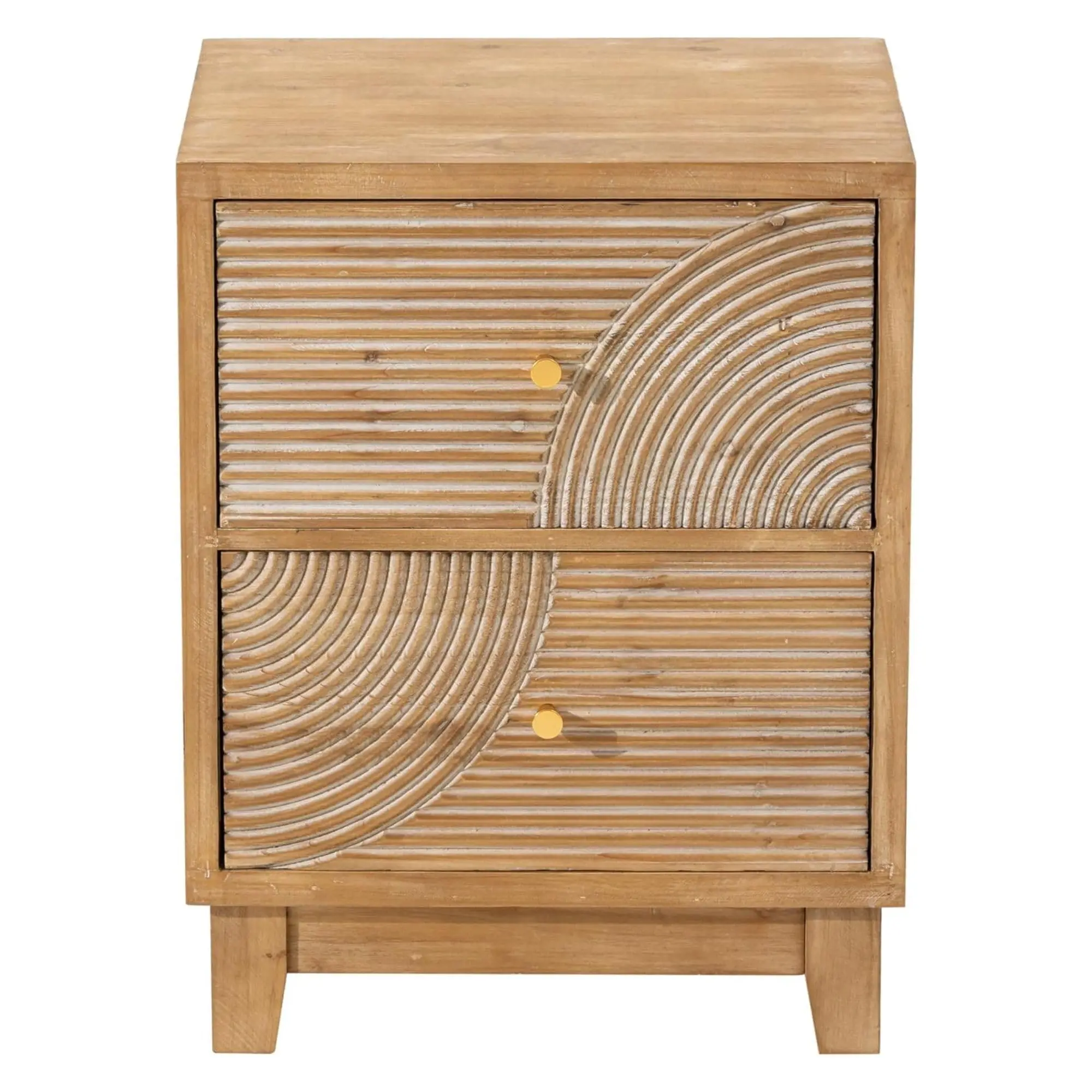 Farmhouse Bedroom Nightstand w/Rustic Wood Ring Pattern, Natural Wood 2-Drawers, 1 Pack