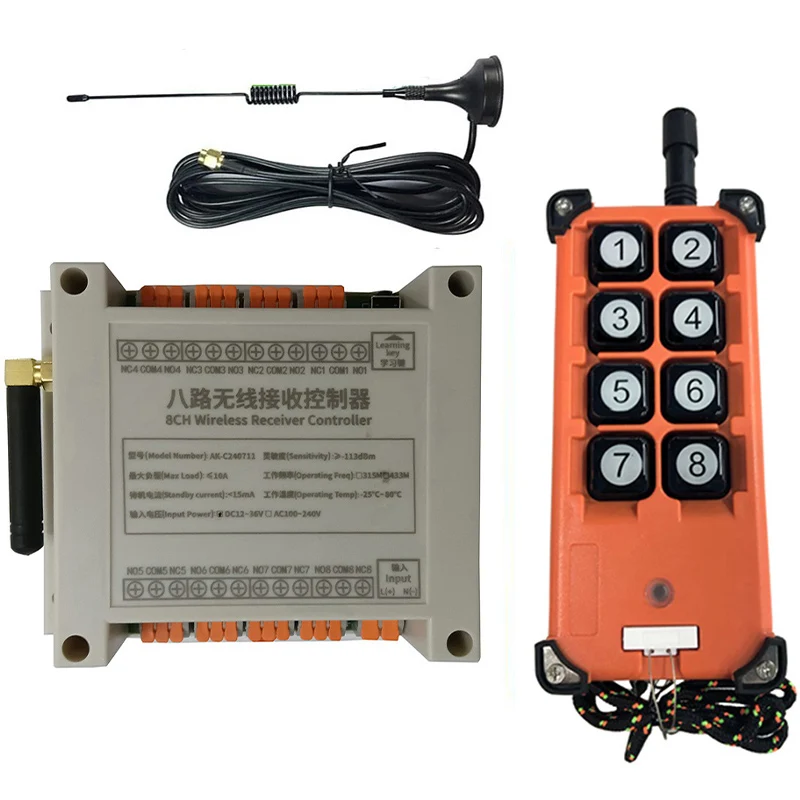 

433 МГц AC 110 В 220 В 8 каналов 8 каналов RF беспроводная система дистанционного управления приемник передатчик универсальная мощность промышленный 200-3000 м