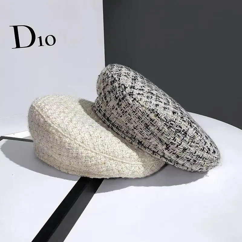 Dameshoed Baret 2024 Nieuwe Mode All-Match Houndstooth Vrouwelijke Britse Retro Achthoekige Hoed Schilder Hoed Herfst Dames