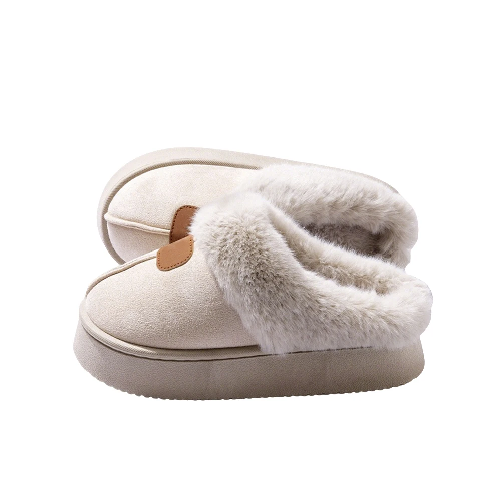 Basatu Fashion Fluffy Platform Slippers for Women Winter Plush Warm Cotton Shoes Comfort Non Slip Unisex Home Slippers