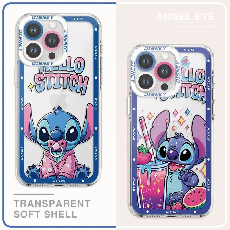 Disney Stitch Cute Cover Phone Case for iPhone 13 Pro Max 16 Plus XR 14 15 16 Pro Max 11 12 Mini  X XS Max Transparent Soft TPU