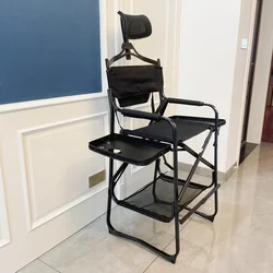 Silla portátil para maquillaje, asiento con mesa lateral y portavasos, plegable, ligera, estilista, para salones de maquillaje y películas